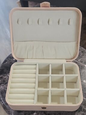 Travel-Friendly Pink Jewelry Organizer Case with Soft Cream Interior. Amazon